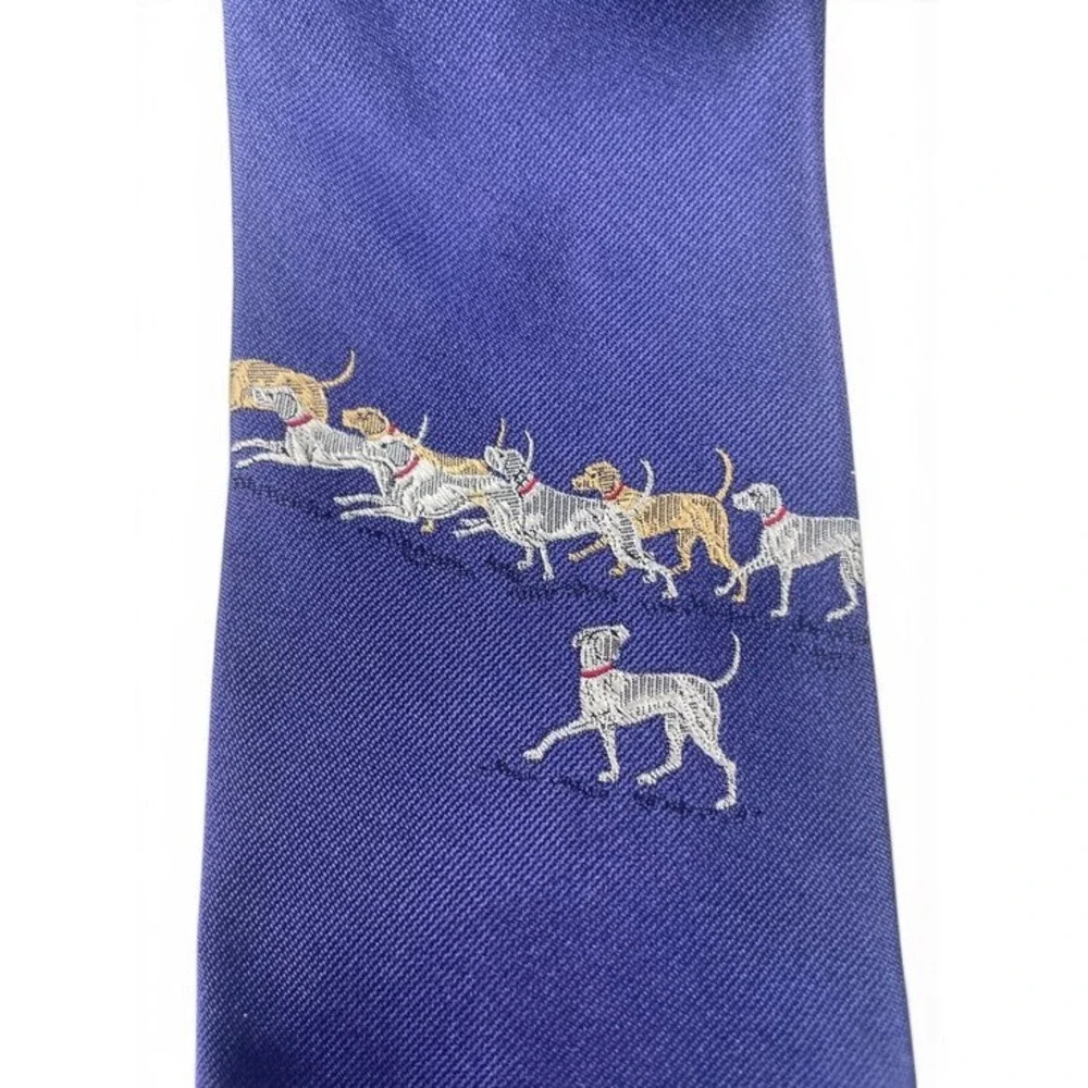 Vintage Perry Ellis Handmade Necktie Embroidered Silk‎ Fox Hunt Dark Academia